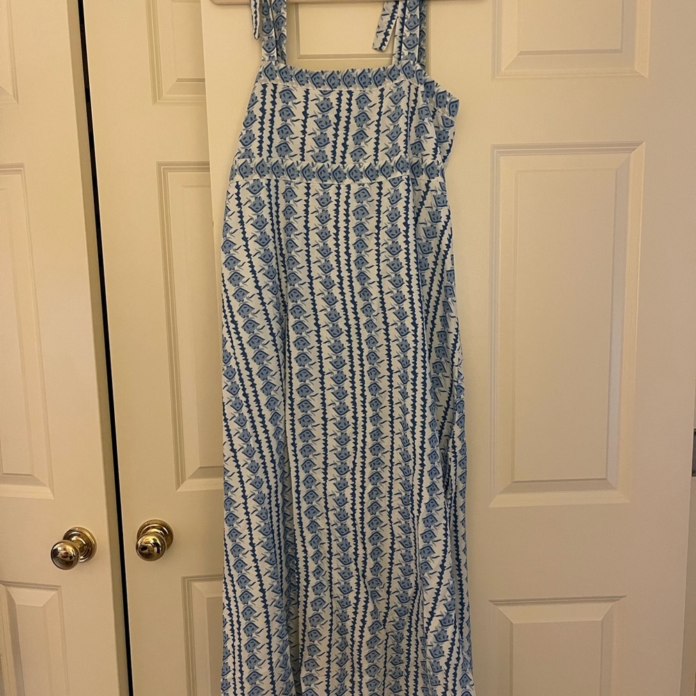Blue and White Patterned Midi Dress